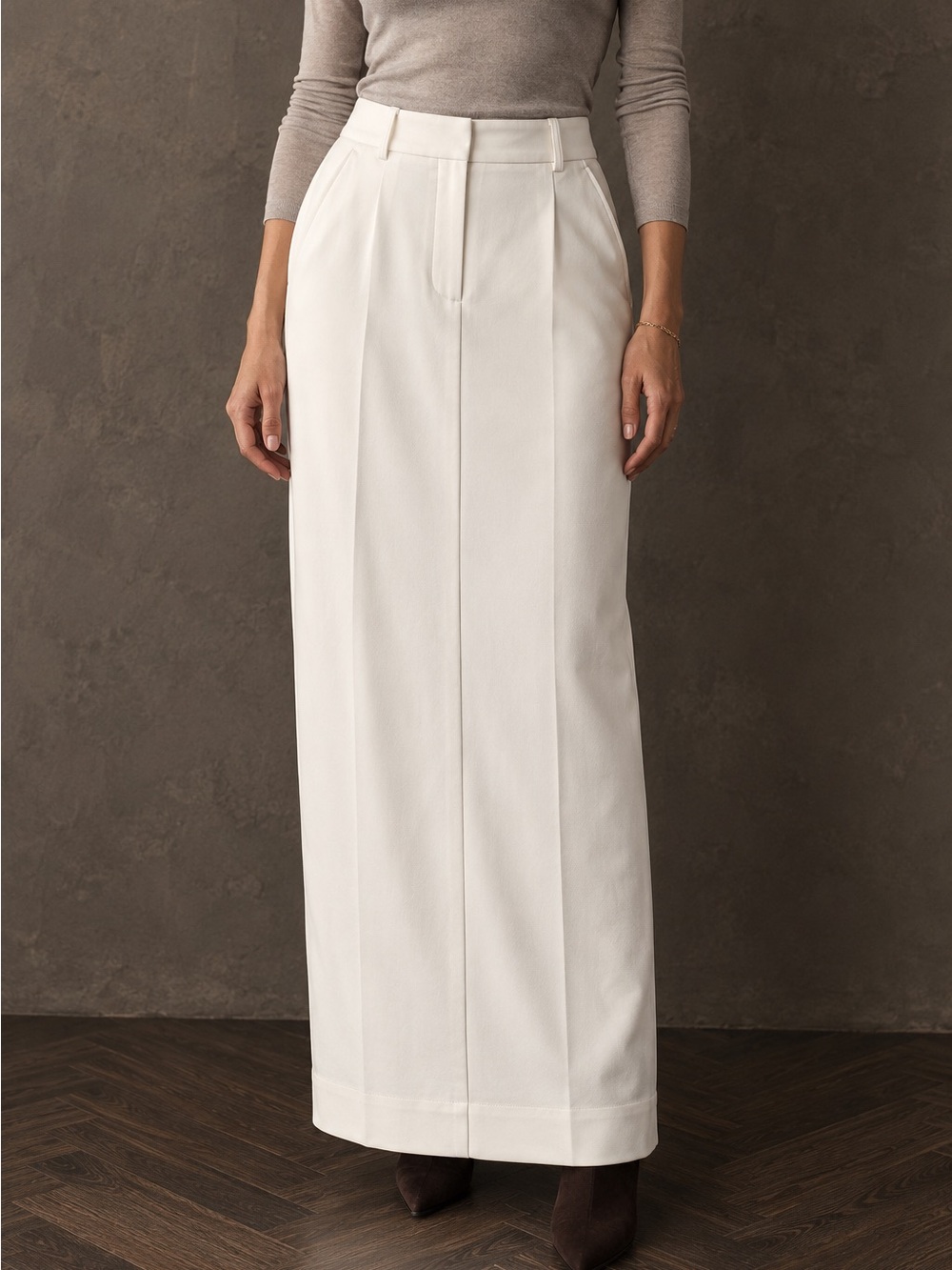 Karen Millen Compact Stretch High Rise Column Maxi Skirt Winter White 8
